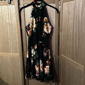 Black, high neck, floral dress